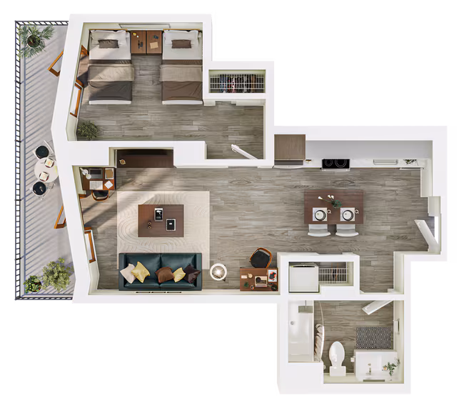 1BR/1BA - Deluxe Double - A8 Double Occupancy floor plan
